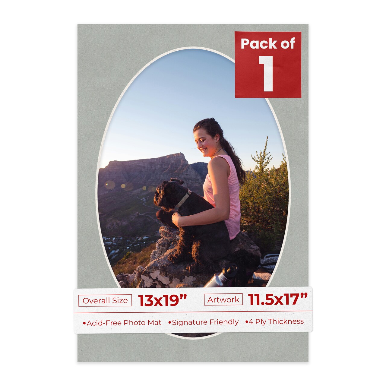Light Grey Suede Mat Board for 13x19 Frames - Oval Opening for 11.5x17 Photos